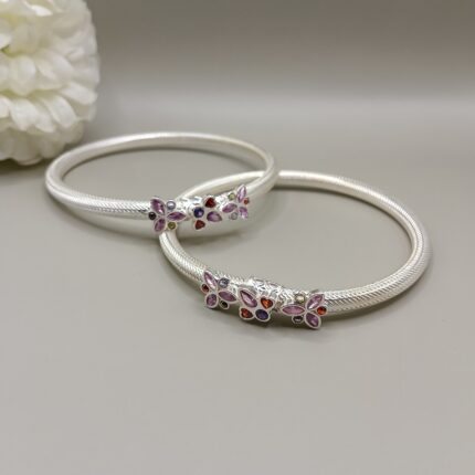 Pure Silver Bangles with Multicolor