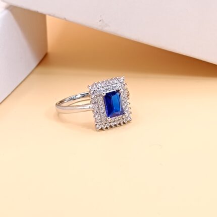 Royal Blue Emerald-Cut 925 Silver Ring