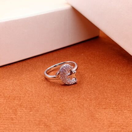 925 Silver Crescent Dolphin Star Ring