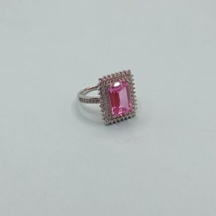 Royal Pink Emerald-Cut 925 Silver Ring