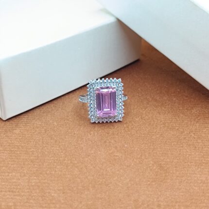 Royal Pink Emerald-Cut 925 Silver Ring