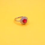 Ruby Red Halo Blossom 925 Silver Ring