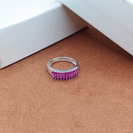 Emerald Pink Baguette Row 925 Silver Ring