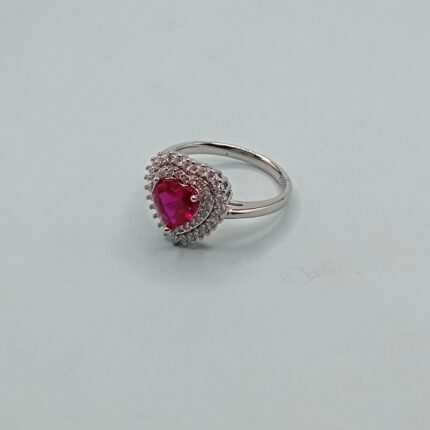 Heart-Shaped Ruby Halo 925 Silver Ring