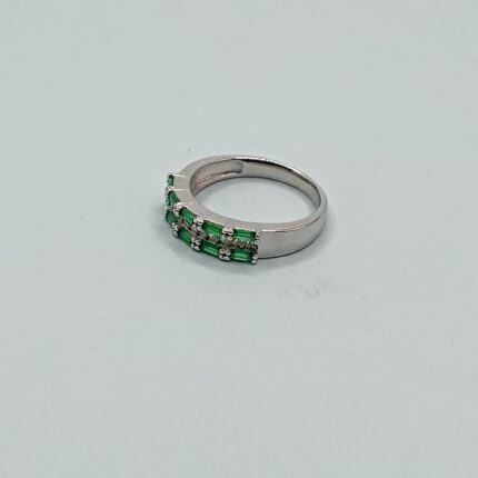 Emerald Green Baguette Row 925 Silver Ring