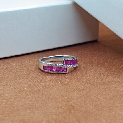 Pink Baguette 925 Silver Ring