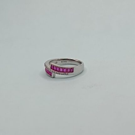Pink Baguette 925 Silver Ring