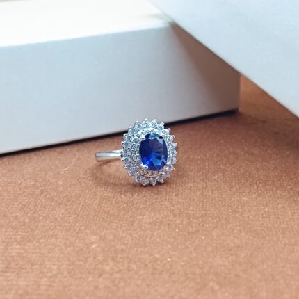 Royal Blue Oval Halo 925 Silver Ring