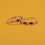 Pure Silver Floral Toe Rings with Multicolor Stones
