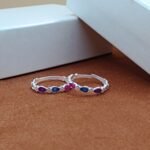 Pure Silver Floral Toe Rings with Multicolor Stones