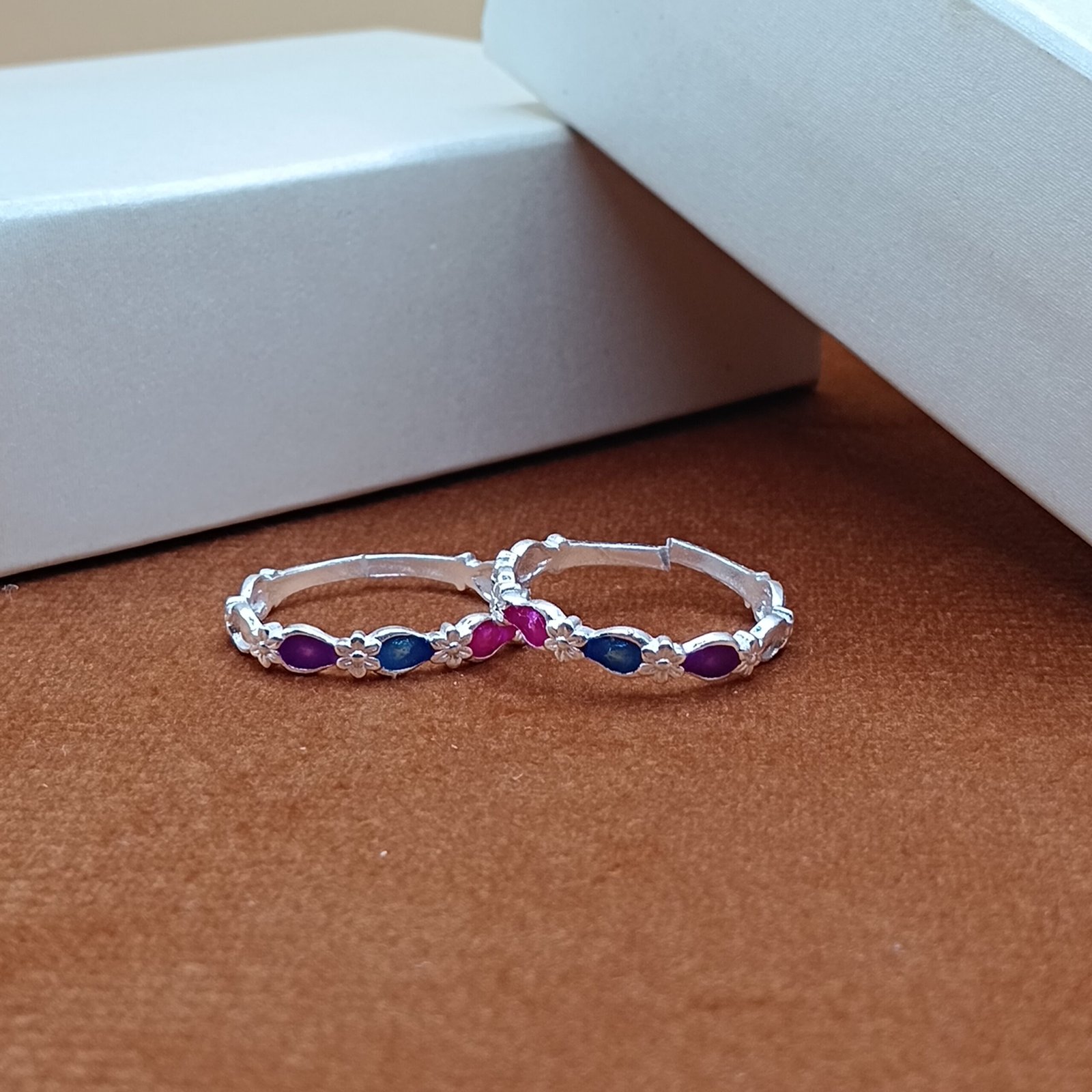 IMG_20250819_163715 Pure Silver Floral Toe Rings with Multicolor Stones