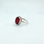 925 Sterling Silver Red Cut Stone Oval Ring