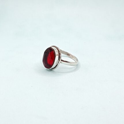 925 Sterling Silver Red Cut Stone Oval Ring