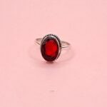 925 Sterling Silver Red Cut Stone Oval Ring