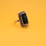 925 Sterling Silver Green Rectangular Stone Vintage Ring