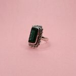 925 Sterling Silver Green Rectangular Stone Vintage Ring