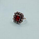 925 Sterling Silver Cut Red Square Stone Halo Ring