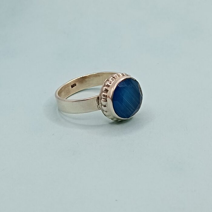 925 Sterling Silver Blue Onyx Round Ring