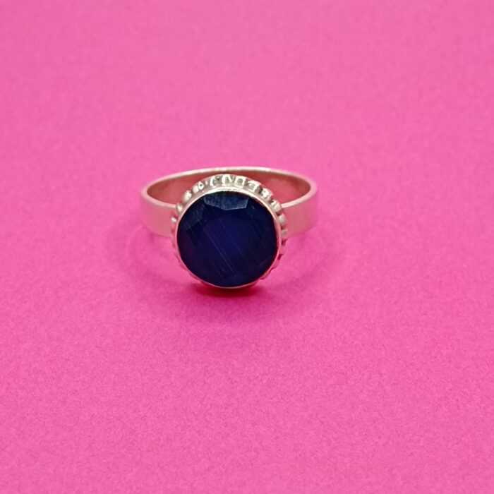 925 Sterling Silver Blue Onyx Round Ring