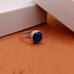 925 Sterling Silver Blue Onyx Round Ring