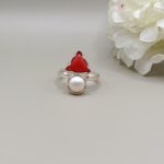 925 Silver Red Coral & Pearl Ring