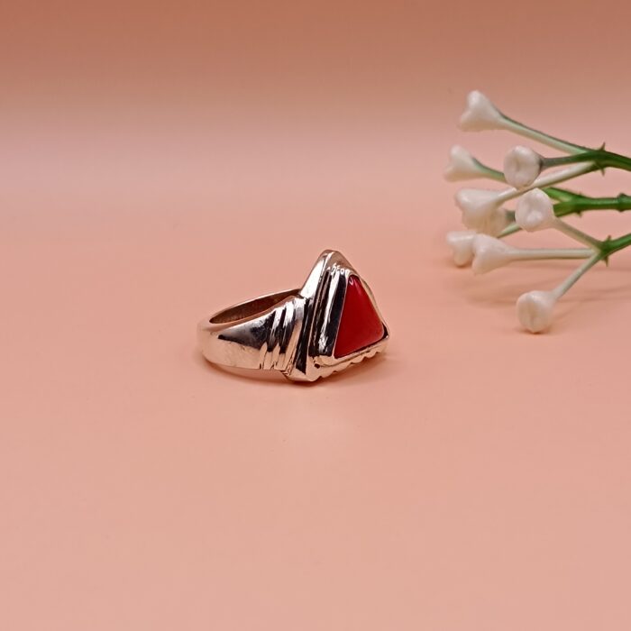 925 Silver Triangle Red Coral Ring
