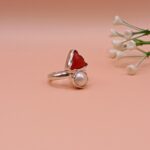 925 Silver Red Coral & Pearl Ring