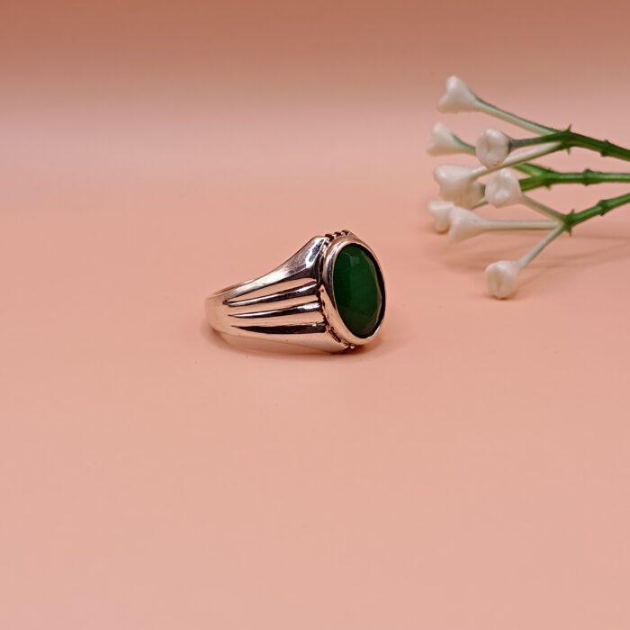 925 Silver Oval Green Onyx Ring