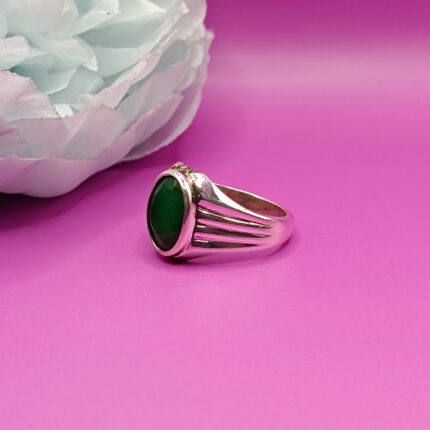 925 Silver Oval Green Onyx Ring