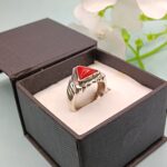 925 Silver Triangle Red Coral Ring