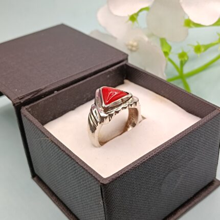 925 Silver Triangle Red Coral Ring