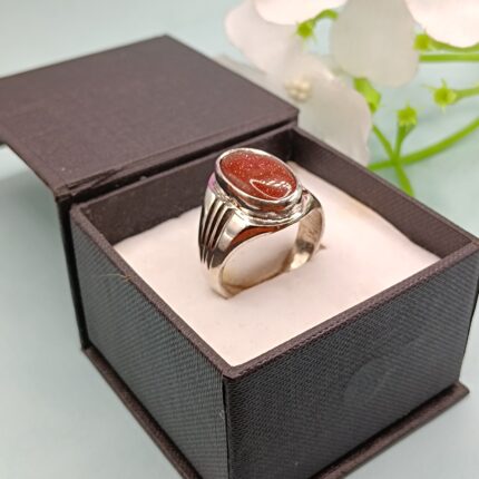 925 Silver Oval Brown Goldstone Ring