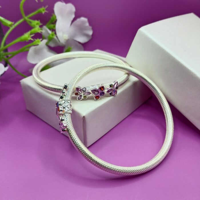 Pure Silver Bangles with Multicolor