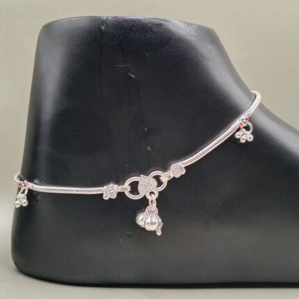 Pure Silver Payal with Colorful Stone Work