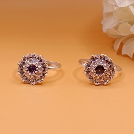 Crystal Bloom Pure Silver Toe Ring