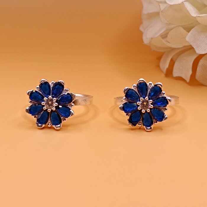 Blue Floral Pure Silver Toe Ring