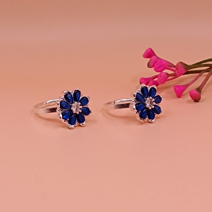 Blue Floral Pure Silver Toe Ring