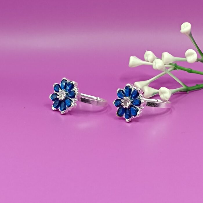 Blue Floral Pure Silver Toe Ring