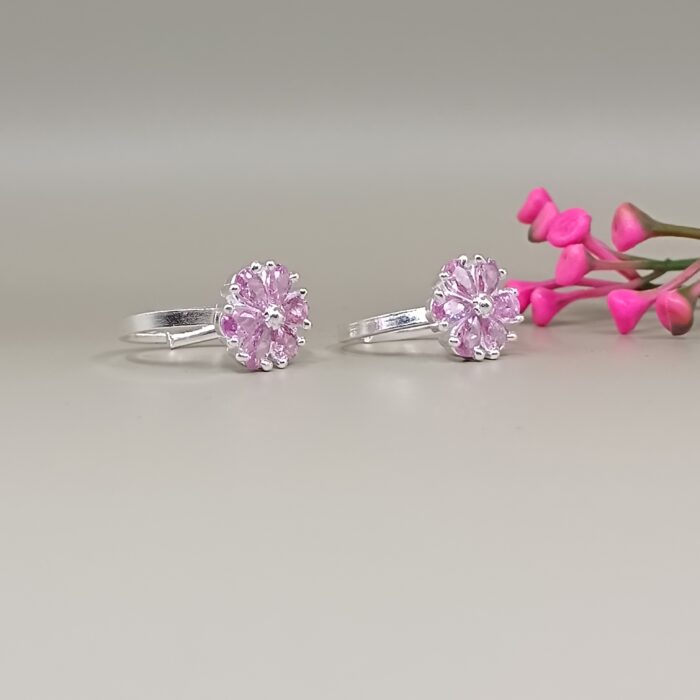 Pink Blossom Pure Silver Toe Ring