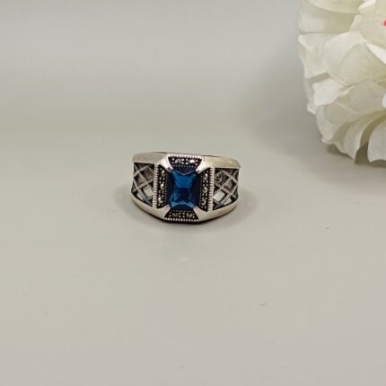 925 Silver Blue Stone Men's Ring