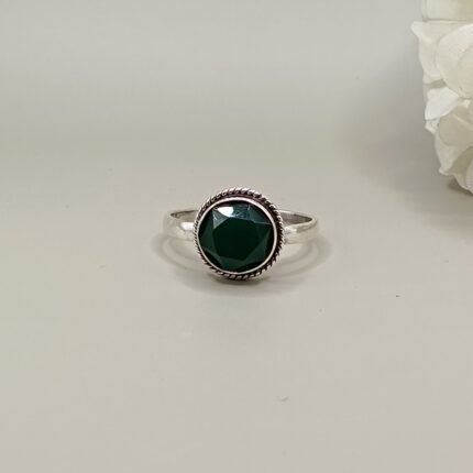 925 Silver Faceted Green Stone Ring