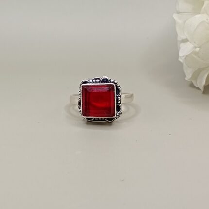 925 Silver Square Red Stone Women’s Ring