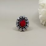 925 Silver Oval Red Stone Ring