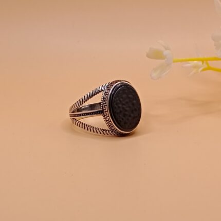 925 Silver Black Onyx Greek Pattern Ring