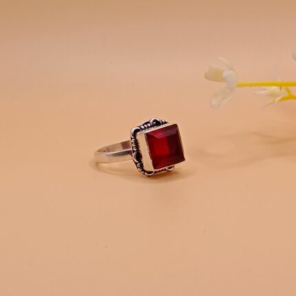 925 Silver Square Red Stone Women’s Ring