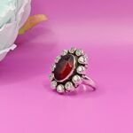925 Silver Oval Red Stone Ring