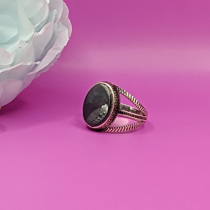 925 Silver Black Onyx Greek Pattern Ring