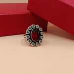 925 Silver Oval Red Stone Ring