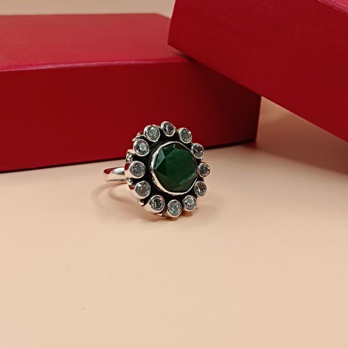 925 Silver Green Stone Ring