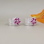 Floral Ruby Pure Silver Toe Ring
